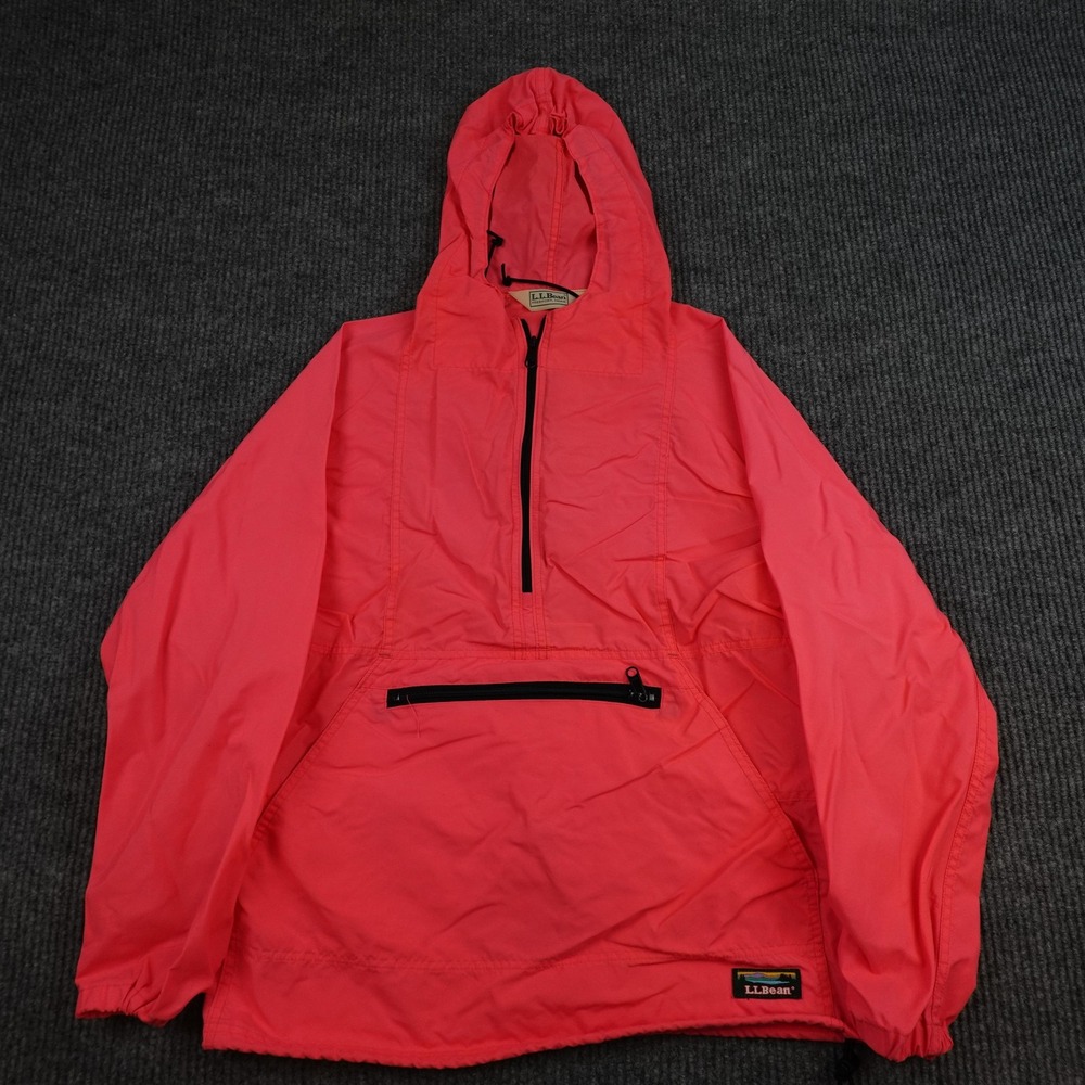 Vintage L.L. Bean Anorak Jacket Womens Large Pink Hooded 1/2 Zip Nylon Pullover